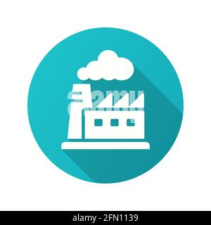 Factory icon. Simple illustration with long shadow isolated for graphic and web design. Stock Vector