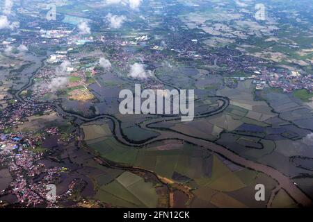 Aerial view of agricultural fields in Pampamga, Luzon, The Philippines. Stock Photo