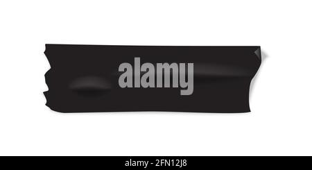 Piece of black electrical tape isolated on white background. Vector realistic duct or masking tape part. Stock Vector