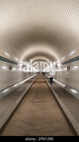 The St. Pauli Elbe Tunnel s a pedestrian and vehicle tunnel .Connect central Hamburg with the docks and shipyards on the south side of the Stock Photo