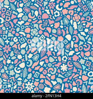 Tossed abstract shapes, flowers, leaves, hearts, spirals, waves, crosses, rings and other amorphous figures. An optimistic, youthful, playful palette. Stock Vector