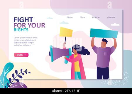 African american activists fight for human rights. Concept of social problems, protests and discrimination of dark skin color. Landing page on theme b Stock Vector