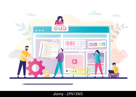 Business team working together on web page design. People building website interface on computer. Concept of website builder, development,teamwork. Ch Stock Vector