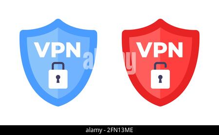 Wireless shield with text VPN and no VPN wifi icon sign flat design vector illustration. Stock Vector