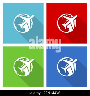 Travel icon set, flat design vector illustration in eps 10 for webdesign and mobile applications in four color options Stock Vector