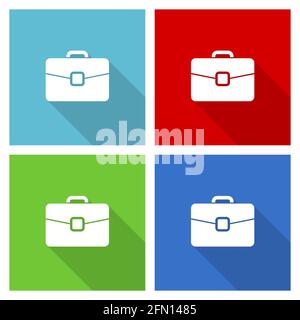 Briefcase, bag, case, business icon set, flat design vector illustration in eps 10 for webdesign and mobile applications in four color options Stock Vector