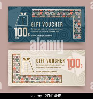 Voucher gift template. Triangle hand made seamless pattern. Vector illustration Stock Vector