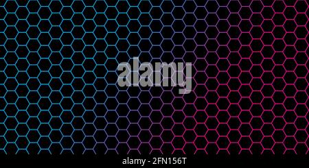 Blue and pink light a black hexagon background Stock Vector