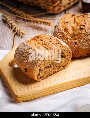 Fresh baked whole grain loaves of bread Stock Photo