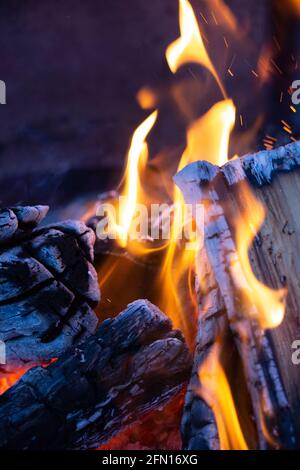 Vertical shot of flaming bonfire Stock Photo Alamy
