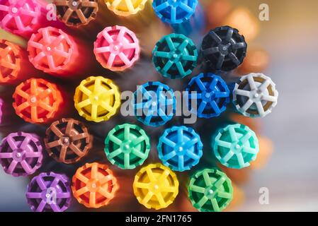 Colorful pencils with plastic cork close up Stock Photo