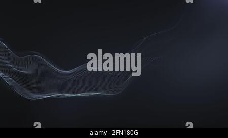 Tech black background Abstract wave of fluid particles. matrix connection concept business. 3d rendering Stock Photo