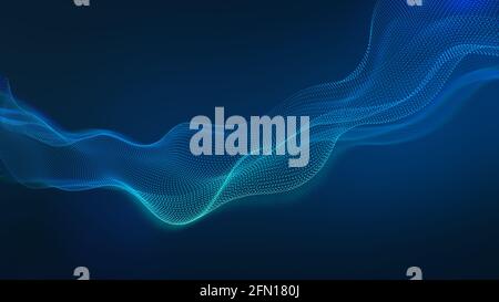 Beauty abstract wave technology background with blue led light. Tech business concept. 3d rendering. Stock Photo