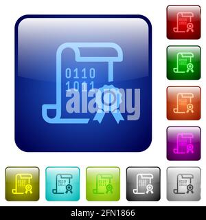 Digital certificate icons in rounded square color glossy button set Stock Vector
