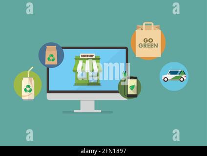 Shopping eco products onliine. Vector illustration Stock Vector