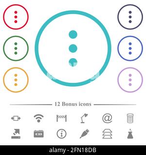 More options flat color icons in circle shape outlines. 12 bonus icons included. Stock Vector
