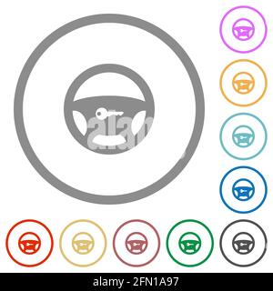 Steering lock flat color icons in round outlines on white background Stock Vector