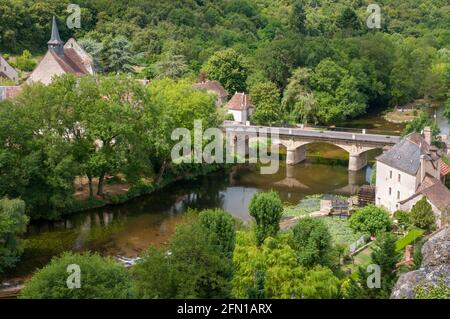 Anglin river, Angles-sur-l'Anglin, Vienne (86), Nouvelle-Aquitaine region, France. Listed as one of the most beautiful French villages. Stock Photo