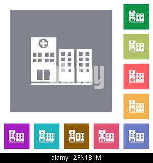Hospital flat icons on simple color square backgrounds Stock Vector