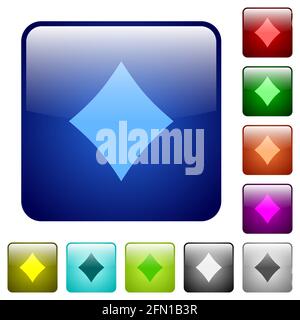 Diamond card symbol icons in rounded square color glossy button set Stock Vector