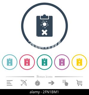 Covid test failed flat color icons in round outlines. 6 bonus icons included. Stock Vector