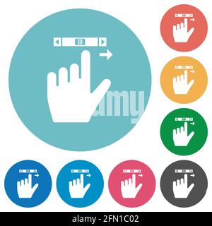 left handed scroll right gesture flat white icons on round color backgrounds Stock Vector