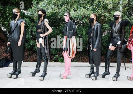 Models in the backstage of the Rick Owens Fashion show in Venezia Lido, Spring Summer 2021, Ready to Wear Fashion Week Stock Photo