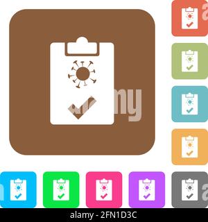 Covid test passed flat icons on rounded square vivid color backgrounds. Stock Vector