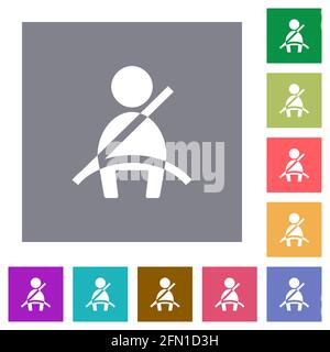 Car seat belt warning indicator flat icons on simple color square backgrounds Stock Vector
