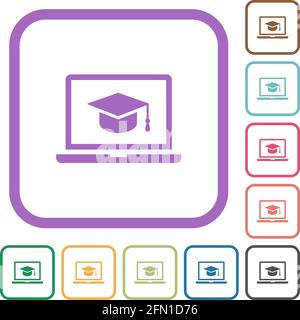 Webinar on laptop simple icons in color rounded square frames on white background Stock Vector