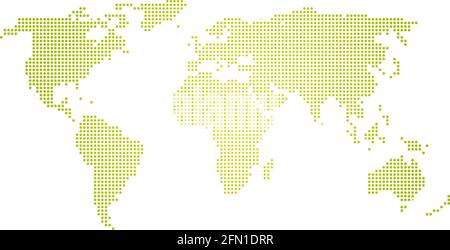 Green halftone world map of small dots in linear arrangement. Simple flat vector illustration on white background Stock Vector