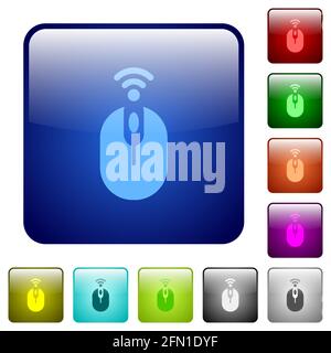 Wireless computer mouse icons in rounded square color glossy button set Stock Vector