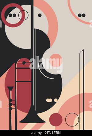Poster template with trumpet and violin. Flyer design for concert of classical music. Stock Vector