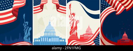 Set of US public holiday posters. Flyer templates in flat design. Stock Vector