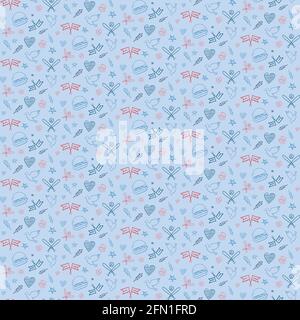 Seamless pattern with american symbols. Texture with USA public holidays attributes in doodle style. Stock Vector