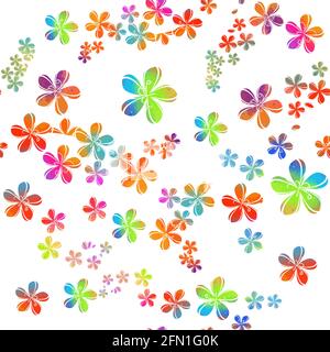 A seamless background with colorful flowers. Fabric with iridescent little flowers. Mixed media. Vector illustration Stock Vector