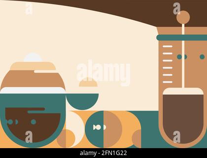 Banner template with french press. Breakfast concept art. Stock Vector