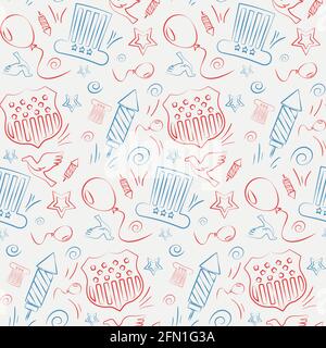 Seamless pattern with US public holidays symbols. Texture with american attributes in doodle style. Stock Vector