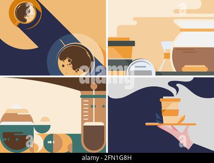 Collection of coffee banners. Flyer templates in flat design. Stock Vector