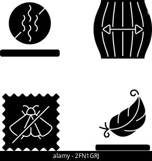 Textile qualities black glyph icons set on white space Stock Vector