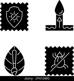 Fabric quality characteristics black glyph icons set on white space Stock Vector