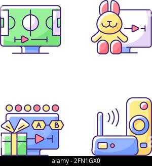 Broadcast services RGB color icons set Stock Vector