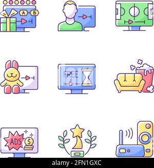 Broadcast services RGB color icons set Stock Vector
