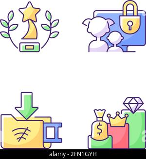 Broadcast services RGB color icons set Stock Vector