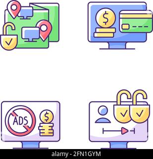Broadcasting services RGB color icons set Stock Vector