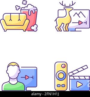 Broadcasting services RGB color icons set Stock Vector