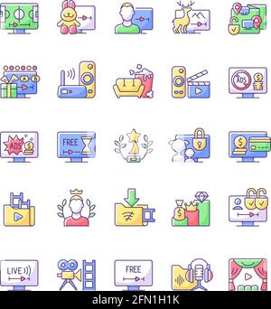 Streaming services RGB color icons set Stock Vector