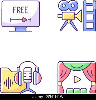 Streaming services RGB color icons set Stock Vector