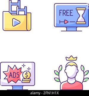Streaming services RGB color icons set Stock Vector