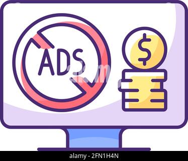 Ad-free subscription plan RGB color icon Stock Vector